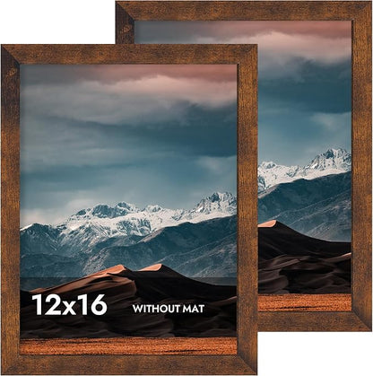 iRahmen 12x16 Picture Frame with Plexiglass - Wooden Poster Frame for Photo Wall Gallery Mounting (Dark Brown, Set of 2)
