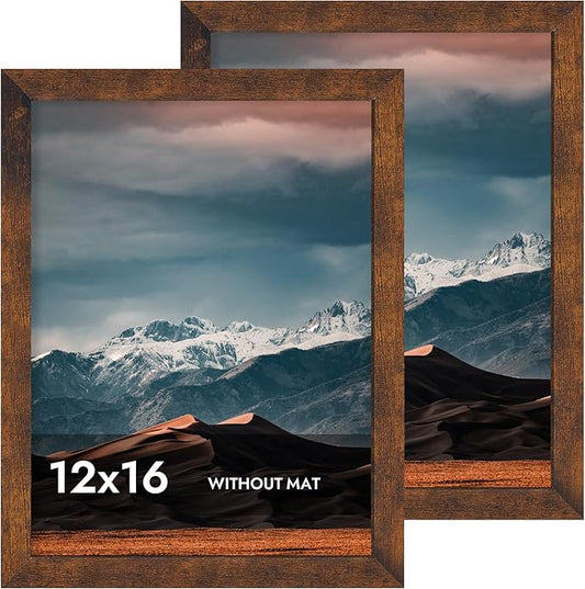 iRahmen 12x16 Picture Frame with Plexiglass - Wooden Poster Frame for Photo Wall Gallery Mounting (Dark Brown, Set of 2)