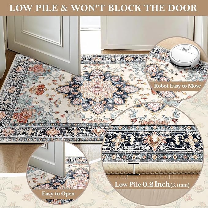CAPALOCA Machine Washable Rugs Nursery Rug 6x9 Cute Girl Non Slip Low Pile Water Repellent Soft Print Pattern for Bedroom Indoor Decor Kids Playroom Bluebeige
