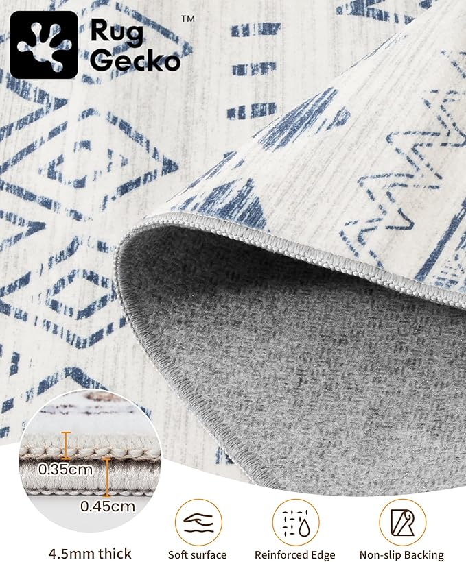 Miukiki 8x10 Area Rug for Living Room Moroccan Washable Rugs Non Slip Indoor Floor Carpet Foldable Large Soft Area Rug for Dining Room Bedroom with Low Pile(Blue,8'x10')