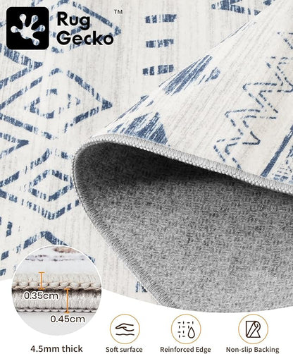 Miukiki 8x10 Area Rug for Living Room Moroccan Washable Rugs Non Slip Indoor Floor Carpet Foldable Large Soft Area Rug for Dining Room Bedroom with Low Pile(Blue,8'x10')