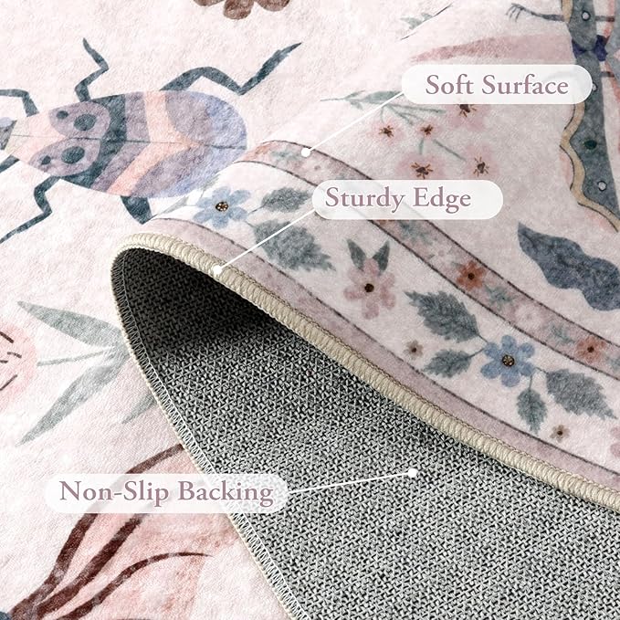 Lahome Insect Washable Rug, 2x3 Kitchen Rugs for Entryway Bathroom, Soft Door Mat Indoor Entrance Ultra-Thin, Small Non-Slip Throw Carpet for Bedroom Entry Vionnet, Pink
