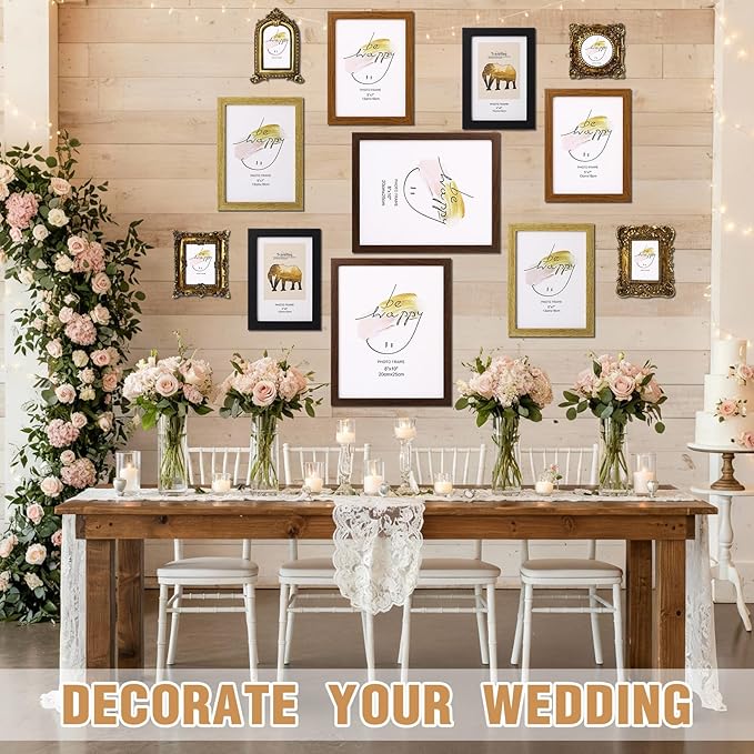 Novabright 12 Pcs Vintage Picture Frames Resin Gallery Wall Frame Set with Trace Less Nails Suit Hanging Elegant Classical Decorations for Christmas Hotel Home Wedding Decoration(Minimalist Style)