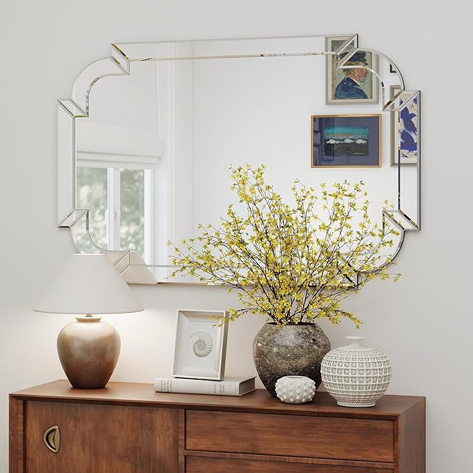 Chende Large Mirrors for Wall Decor, 40''x28'' Big Living Room Mirror with Scalloped Corner Beveled Edge, Elegant Accent Mirror for Entryway, Dining Room, Hallway, Mantel