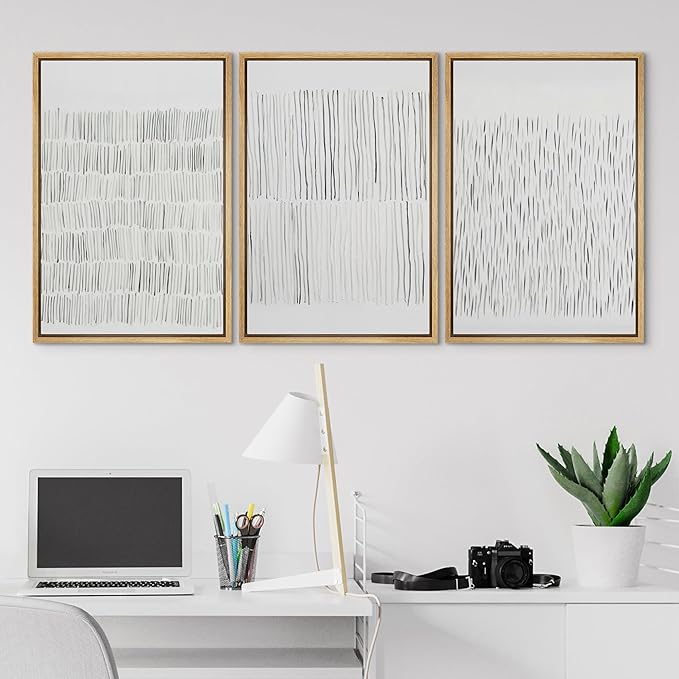 SIGNLEADER Framed Canvas Print Wall Art Set Minimalist Black and White Line Illustrations Minimal Decorative Bohemian Nordic for Living Room, Bedroom, Office - 16"x24"x3 NATURAL