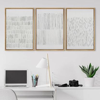 SIGNLEADER Framed Canvas Print Wall Art Set Minimalist Black and White Line Illustrations Minimal Decorative Bohemian Nordic for Living Room, Bedroom, Office - 16"x24"x3 NATURAL