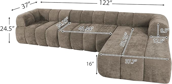GDFStudio 122" Modern L-Shaped Sectional Sofa with Chaise Lounge,Skin-Friendly Fully Compressed Sponge Couch,High-Density Foam Cushions,Right Hand Facing,Lounge Seating for Living Room,Espresso