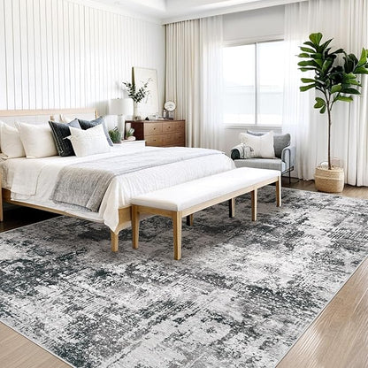 10x14 Area Rug for Living Room: Washable Abstract Large Soft Rugs Non Slip Modern Stain Resistant Low Pile Carpet for Dining Room Bedroom Nursery Office (Black Grey, 10'x14')