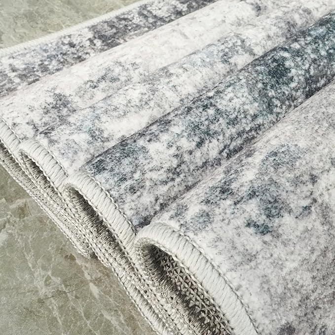 RUUGME Washable Abstract 10x12 Rug - Large Soft Area Rugs for Living Room Waterproof Indoor Ultra Thin Mat for Bedroom Stain Resistant Non Slip Backing Distressed Farmhouse Floor Carpet 10x12 Blue