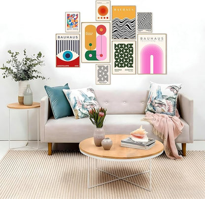 KBKBART 9PCS Eclectic Wall Art Decor, Modern Maximalist Wall Prints for Bedroom, Bauhaus Posters for Room Aesthetic, Retro Abstract Wall Collage Kit for Living Room, Funky Dorm Gallery Home Decor