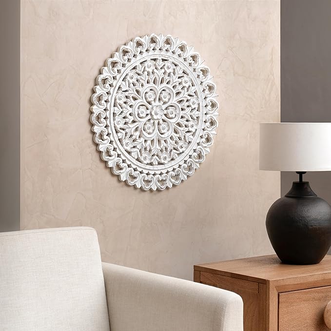 JFY Designs Wall Medallion - Wooden Wall Decor, Hand Carved & Embossed Decorative Wall Sculpture, Boho Farmhouse Wall Art, Perfect for Home, Office or any Living Space
