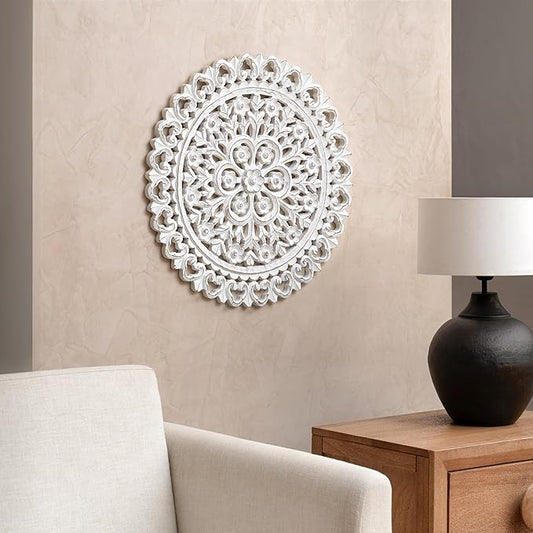 JFY Designs Wall Medallion - Wooden Wall Decor, Hand Carved & Embossed Decorative Wall Sculpture, Boho Farmhouse Wall Art, Perfect for Home, Office or any Living Space
