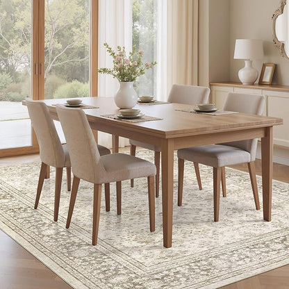 Area Rug 5x7 Washable Vintage - Soft Traditional Rugs for Living Room Large Non Slip Backing with Low Pile Farmhouse Oriental Retro Carpet for Bedroom Dining Room or Home Office - Yellowish Brown