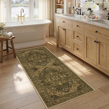RELEANY Area Rugs 2'6"x5' Runner Rug Non Slip Washable for Kitchen Hallway Bedroom Beside Laundry Room Bathroom Rug, Floor Carpet, Brown Dark Brown