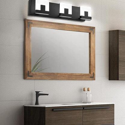 YOSHOOT Rustic Wooden Framed Wall Mirror, Natural Wood Bathroom Vanity Mirror for Farmhouse Decor, Vertical or Horizontal Hanging (40" x 26", Brown)