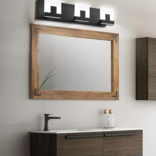 YOSHOOT Rustic Wooden Framed Wall Mirror, Natural Wood Bathroom Vanity Mirror for Farmhouse Decor, Vertical or Horizontal Hanging