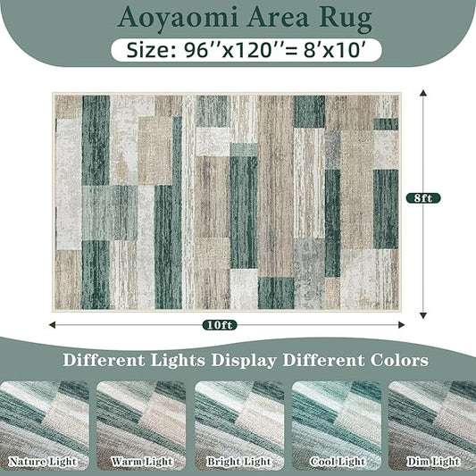 Area Rug Living Room Rugs 8x10 - Large Soft Boho Geometric Rug, Non-Slip Foldable Washable Rugs Non Shedding Morden Indoor Floor Carpet for Living Bedroom Office Dining Room (Green,8'x10')