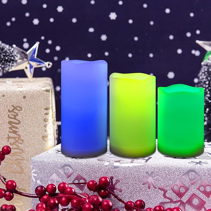 CANDLE CHOICE Waterproof Outdoor Color Changing Flameless Candles Remote Timer Realistic Flickering Battery Operated Fake Electric LED White Plastic Pillars for Wedding Christmas Decoration 3 Pack