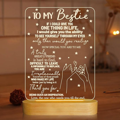to My Bestie Gifts, Best Friend Gift for Women 3D Illusion Lamp, I Love You Friends Night Light for BFF Christmas White Elephant Gifts, Soft Warm Color Wooden Table Lamp