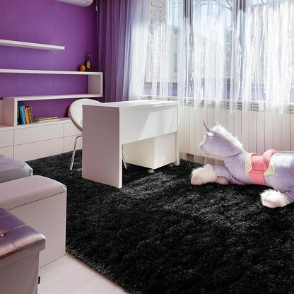 Andecor Soft Fluffy Bedroom Rugs, 8 x 10 Feet Indoor Shaggy Plush Area Rug for Boys Girls Kids Baby College Dorm Living Room Home Decor Floor Carpet, Black