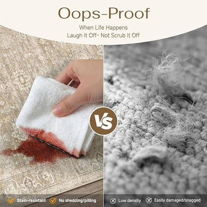 2x3 Washable Area Rug for Entryway Kitchen Vintage Beige Non Slip Low Pile Door Mat Traditional Retro Soft Small Carpet for Bathroom Bedroom Indoor Entrance Dorm