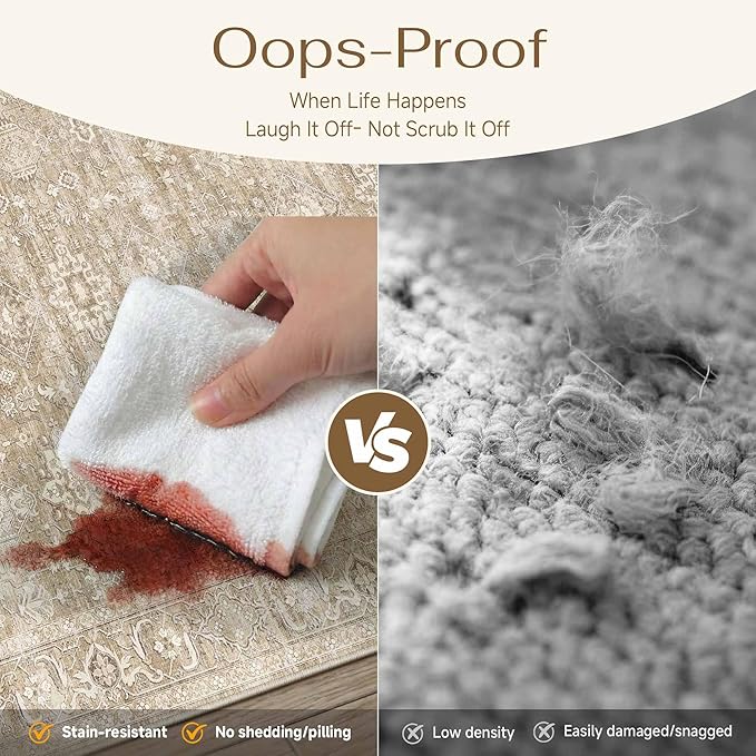 8x10 Washable Area Rug for Living Room Bedroom Vintage Beige Non Slip Carpet Traditional Retro Soft Low Pile Large Throw Rug for Dining Room Kitchen Office Indoor