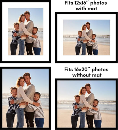 Americanflat 16x20 Picture Frame with Polished Plexiglass - Set of 5 - Use as 12x16 Frame with Mat or Display 16x20 Photo Without Mat - Galleria Collection - Picture Frames for Wall Display - Black