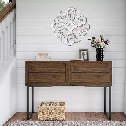 Sintosin Vintage Wrought Iron Wall Decor 22 Inch, Hanging Distressed White Farmhouse Wood and Metal Wall Art Decor, Rustic Medallion Home Wall Decor for Living Room Bedroom Entryway Hallway