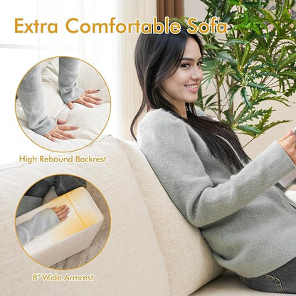 ELUCHANG 85" Modern Sofa Couches for Living Room, 3 Seater Sofa, Natural Linen Deep Seat Sofa with Upholstered Cushion&Detachable Cover, Comfy Sofa Couch for Small Space, Apartment (Beige,2PCS)