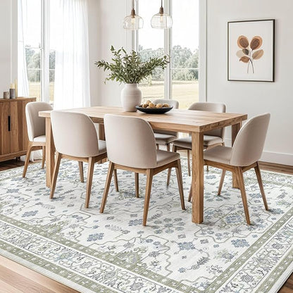 Area Rug 7x9 for Living Room - Washable Oriental Vintage Floral Distressed Large Indoor Carpets with Non Slip Back for Bedroom Dining Room Nursery Office Home Decor -Light Green