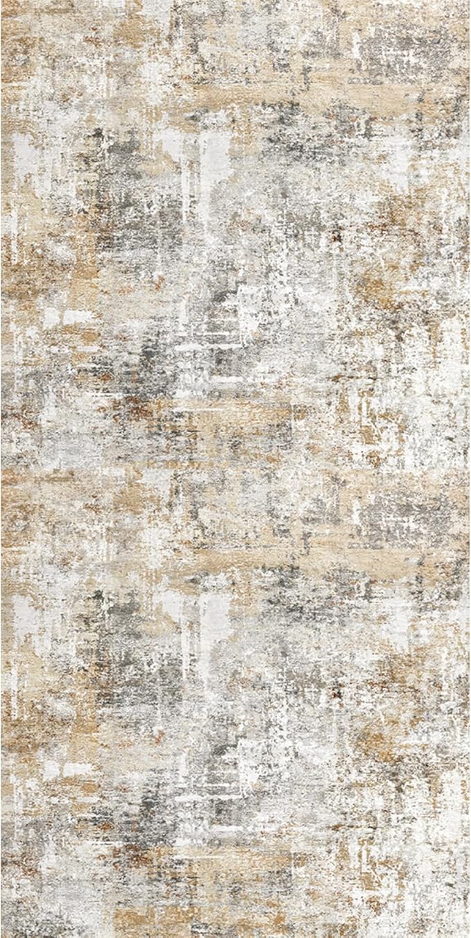 Rug Runners for Hallways Non Slip - 3X10 Washable Kitchen Runner Rug with Rubber Backing | Modern Abstract Wide Floor Carpet Runner for Indoor Entryway, Bedroom, Living Room (Gold Grey)