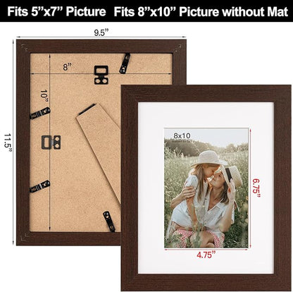 Momentworth 8x10 Picture Frame with Mat for 5x7 Set of 4, Walnut Wood Grain 8 x 10 Dark Brown Gallery Wall Picture Frames for Tabletop or Wall Mounting(4 Pack, Walnut)