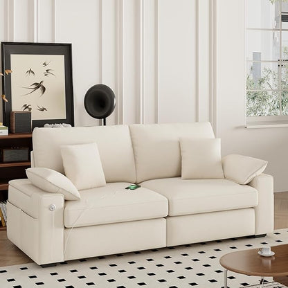 76" Modern Loveseat Couches for Living Room, Comfy Loveseat Sofa with Deep Seat Couch, USB/Type-C Port, Side Storage, Removable Cover, Small Couches for Living Room, Beige