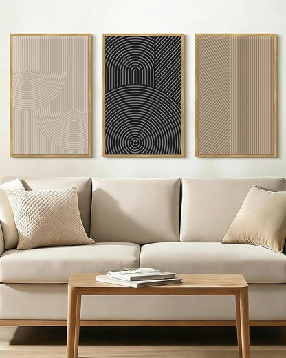 Drsoum Minimalist Boho Wall Art Framed Modern Abstract Neutral Line Wall Decor Mid Century Geometric Artwork Bedroom Living Room 16x24in Natural Framed