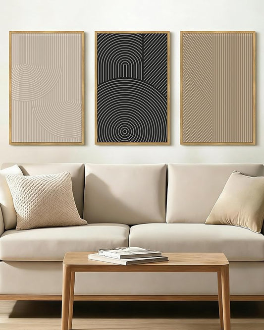 Drsoum Minimalist Boho Wall Art Framed Modern Abstract Neutral Line Wall Decor Mid Century Geometric Artwork Bedroom Living Room 16x24in Natural Framed