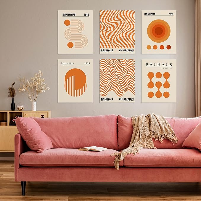 Habseligkeit Warm Wall Art Prints, Absteact Room Decor, Posters for Girls Room Aesthtic, Girls Dorm Wall Decor Set of 6, 8x10 in