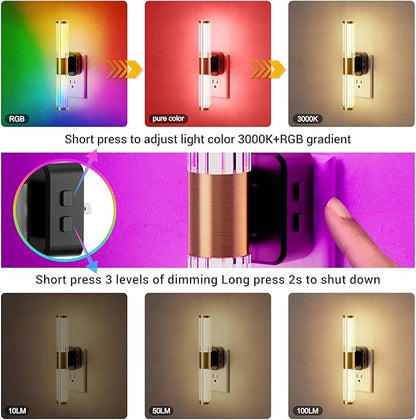 JandCase Night Light, Night Lights Plug into Wall, Color Changing Nightlight RGB with Dusk to Dawn Sensor, Vanity Light Bar for Hallway, Bathroom, Rooms[2 Pack]
