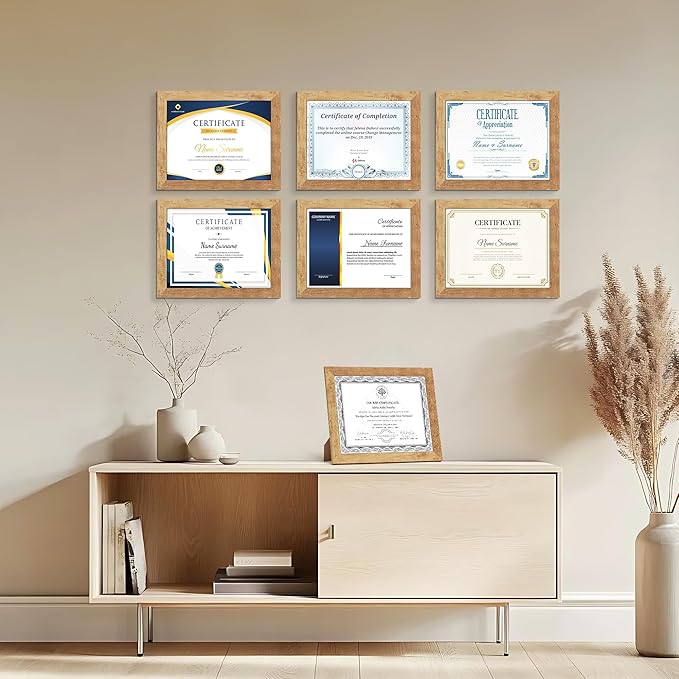 PETAFLOP Picture Frame 8.5x11 Rustic Certificate Frames Wall Tabletop Display Horizontally or Vertically, 7 Pack