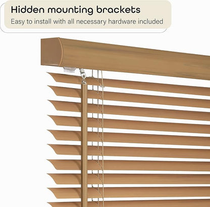 Cordless Light Filtering Mini Blind - 32 Inch Width, 72 Inch Length, 1" Slat Size - Woodtone - Cordless GII Morningstar Horizontal Windows Blinds for Interior by Achim Home Decor
