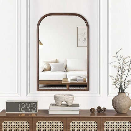 20"x30" Arch Wall Mirror Bathroom Mirror for Wall Mounted, Tempered Glass, Wood Grain Finish Frame Wall Mirror Decorative for Bedroom Living Room Entryway, Rustic Brown
