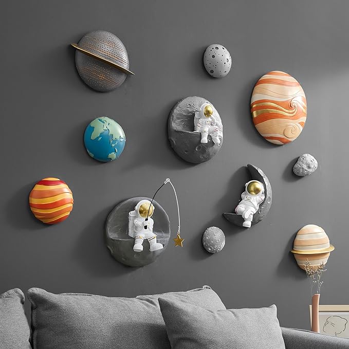 AWNR 3 Pcs Astronauts Wall Sculpture Decor for Modern Home Decor Background 3D Wall Decorations for Living Room Sofa Bedroom Wall Decor Outer Space Theme Wall Decor for Kids Room