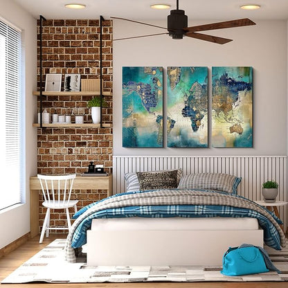 Pogusmavi Canvas Wall Art for Living Room - World Map Wall Decor - Large Wall Art for Bedroom - Office Artwork - Map Wall Art 16"x32" 3 Piece Canvas Wall Art