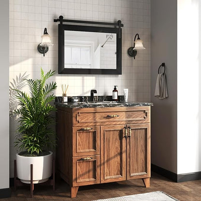 COGOOD Bathroom Mirrors for Over Sink - 29 x 22 Farmhouse Barn Door Wall Mirror for Bathroom, Living Room, Entryway Wall Decor Black