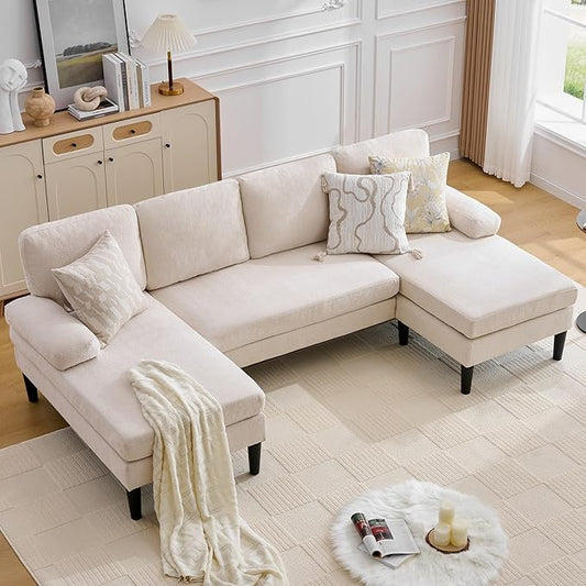 Korser U Shaped Sectional Couches for Living Room, 101" Modern Chenille Fabric Sofa with Double Chaise Lounge, 4-Seat Couch with Removable Pillows for Apartment/Small Space, Beige