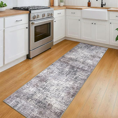 KILOCOCO Modern Abstract Runner Rug 2x6 ft Washable Hallway Runner Rug Non Slip Soft Pinted Kitchen Runners for Hallways Entryway Bedside Laundry Room Floor Runners, Grey/Beige