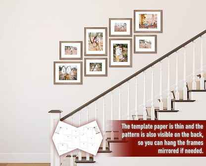 VELISTA 8 Piece Stair Picture Frame Set for Wall Collage - Stairwell Gallery Frame Set Rustic Stairway Decor - Wooden Ladder Picture Frames with Mat - Farmhouse Staircase Wall Decor (Walnut)