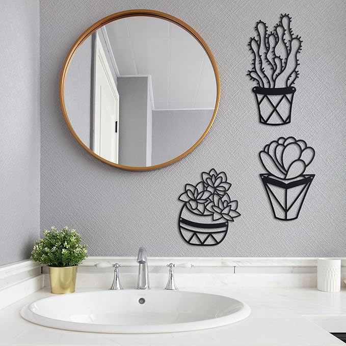 OYEFLY Cactus Metal Wall Art,Modern Metal Wall Decors Plant (3 Pcs)