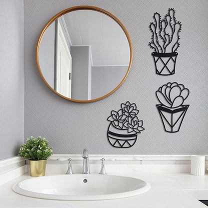 OYEFLY Cactus Metal Wall Art,Modern Metal Wall Decors Plant (3 Pcs)