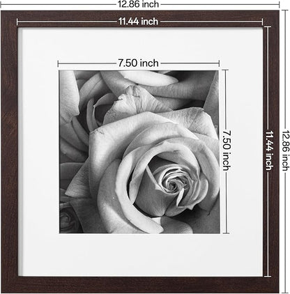 eletecpro 12x12 Picture Frames Set of 9 with Mat for 8x8 Photos or without Mat for 12x12, Square Gallery Wall Decor Collage for Picture Display, Walnut Brown Frame Set for Wall Hanging