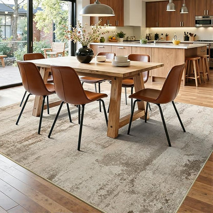 4x6 Ft Abstract Area Rugs for Living Room, Soft Non-Slip Modern Washable Rugs Print Pattern Carpet for Bedroom Indoor Floor Nursery Home Decor (Pink-Brown/Light tan)